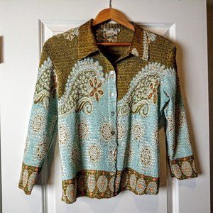 Alberto Makali Aqua & Olive Paisley Sequin Jacket